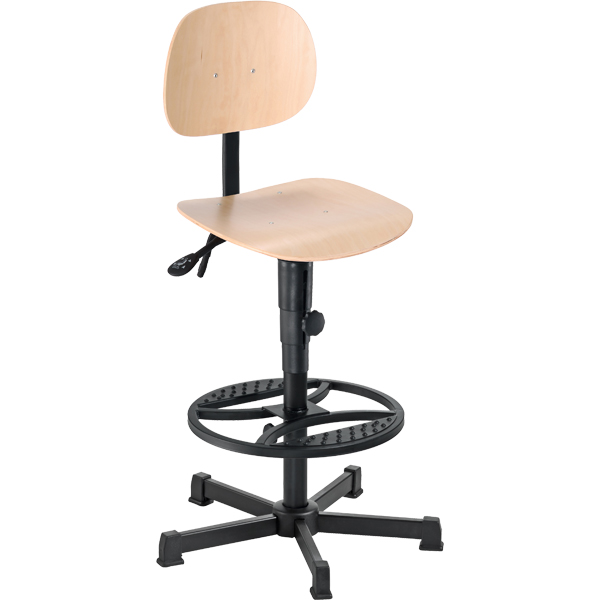 Workster Light W2-02502 hoher Arbeitsdrehstuhl mit Sitz und Rücken aus Buche und Fußring